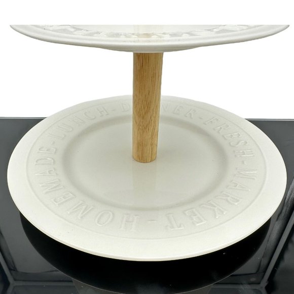2 Tier Serving Tray White Porcelain Wood Bread and Butter Australia Farmhouse - Picture 5 of 12
